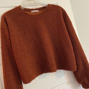 Brown cropped fuzzy sweatshirt
